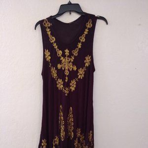 Stretchy Dress 100%Viscose Made in India FREE size Maroon & Golden Threading